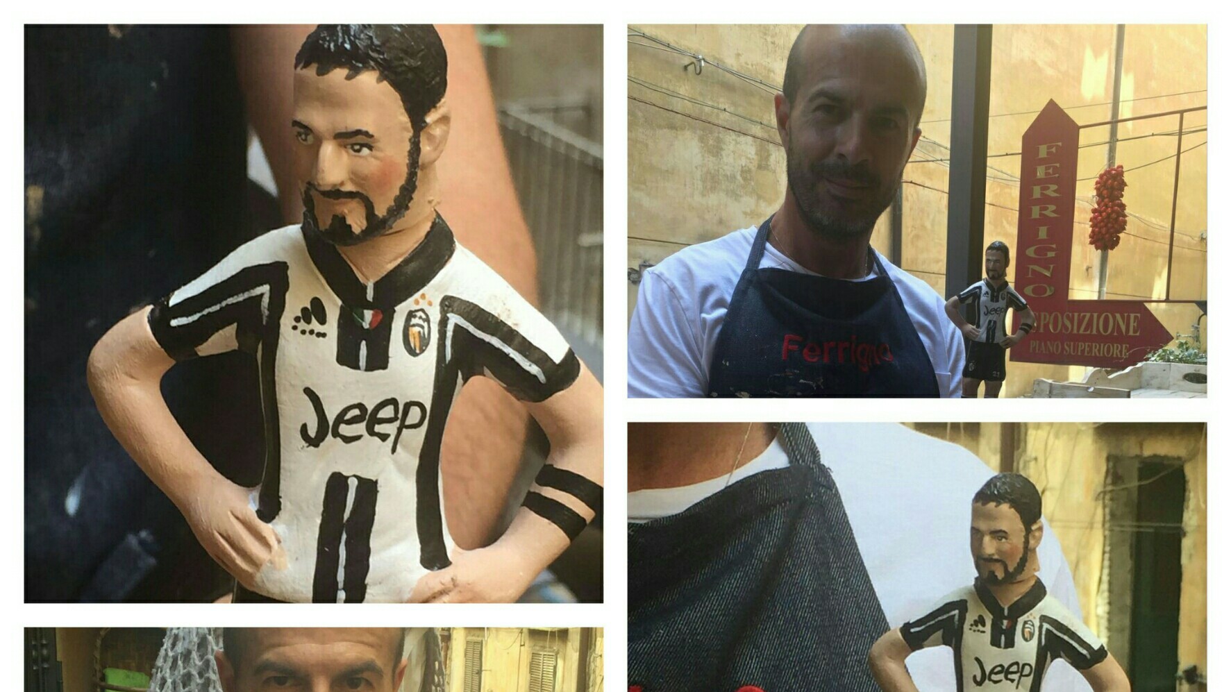Il maestro Ferrigno realizza la statuetta di Higuain con la maglia bianconera.